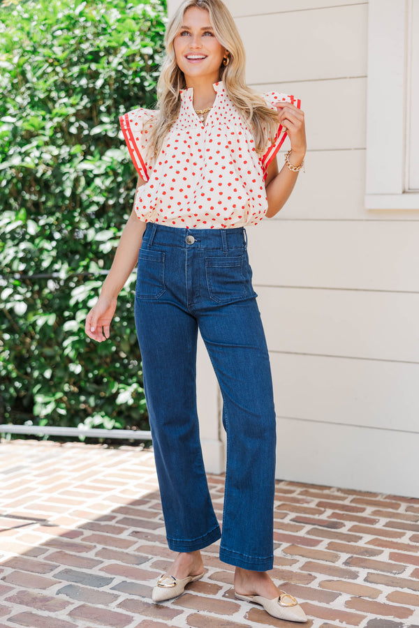Live Out Loud Cream Apple Print Blouse