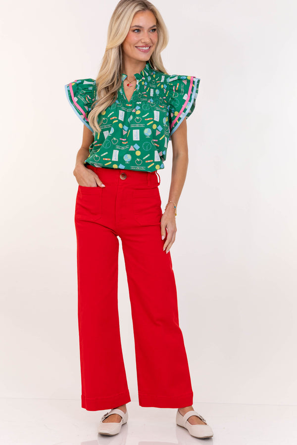 Live Out Loud Green Toile Blouse