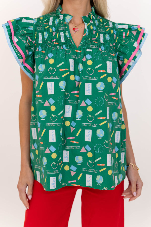 Live Out Loud Green Toile Blouse