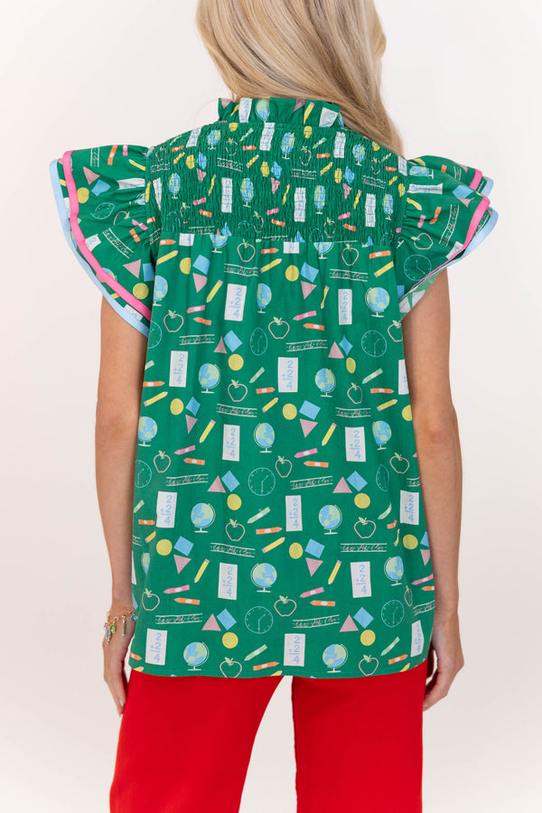 Live Out Loud Green Toile Blouse
