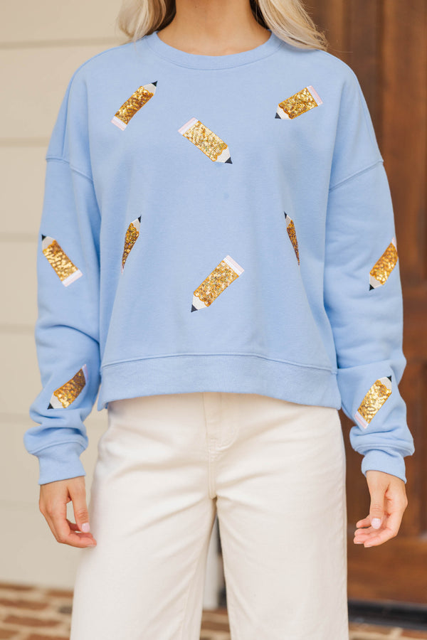 The Josie Blue Sequin Pencils Sweatshirt
