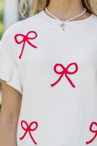 The Kennedy White And Red Bow Sweater