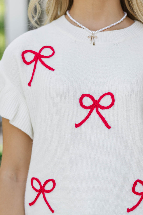 The Kennedy White And Red Bow Sweater