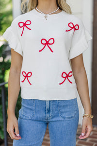 The Kennedy White And Red Bow Sweater