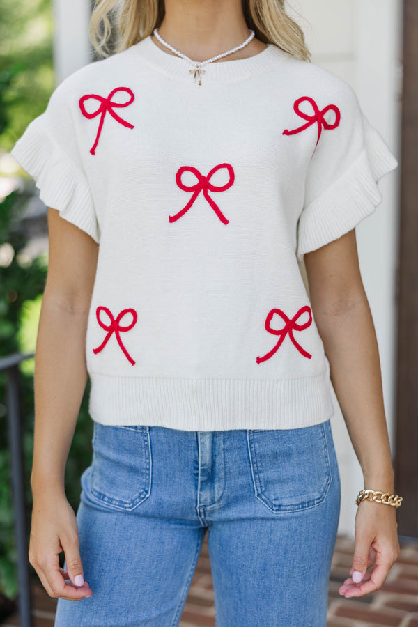 The Kennedy White And Red Bow Sweater