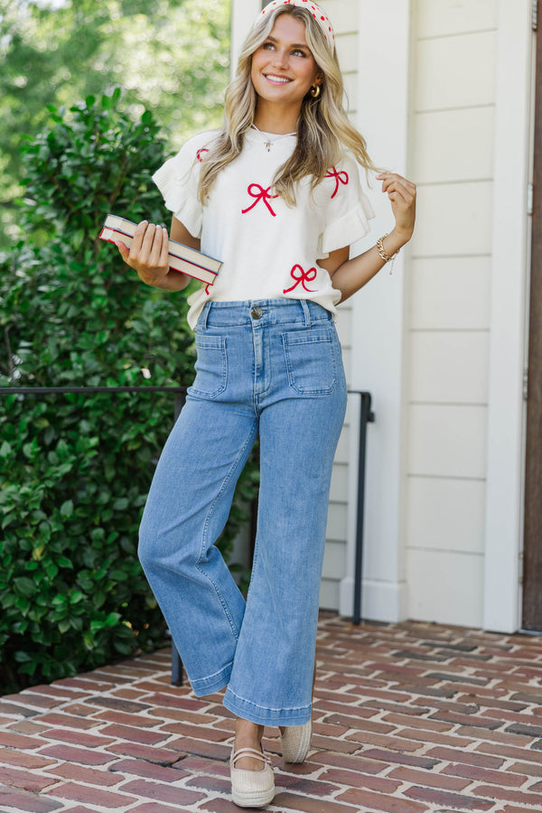 The Kennedy White And Red Bow Sweater