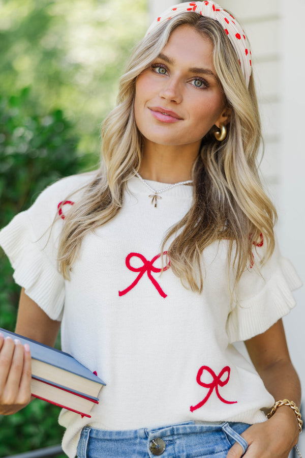 The Kennedy White And Red Bow Sweater