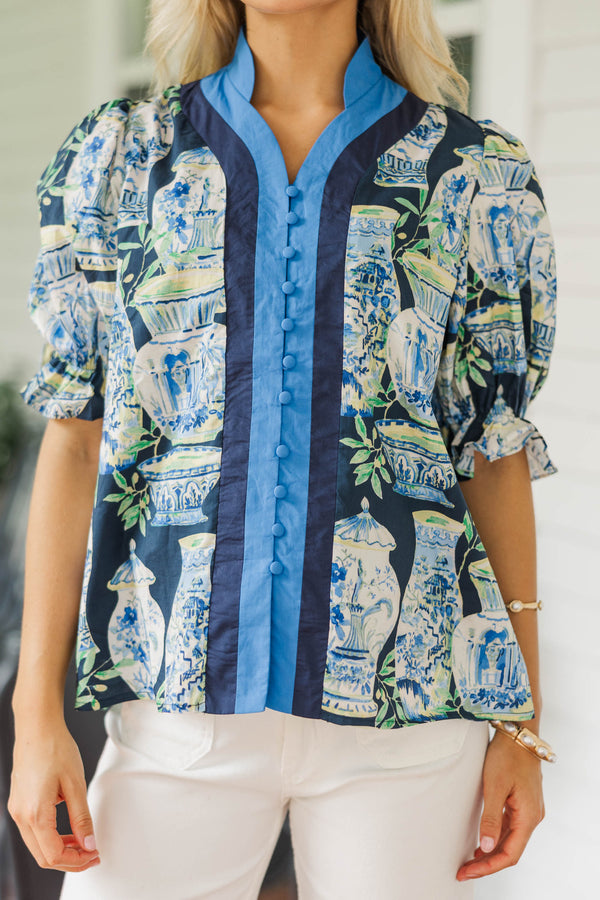 Dressed To Impress Navy Chinoiserie Blouse