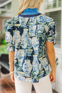 Dressed To Impress Navy Chinoiserie Blouse
