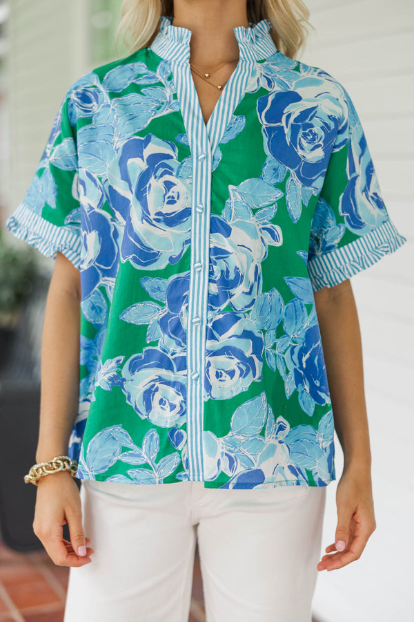 For A Reason Green Floral Blouse