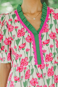 For The Time Being Pink And White Floral Midi Dress