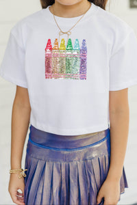 Girls: New School Year Fun White Crayon Sequin Top