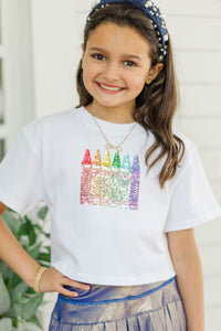 Girls: New School Year Fun White Crayon Sequin Top