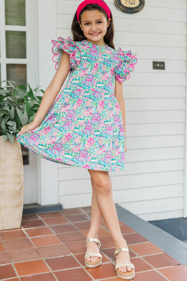 Girls: The Holland Blue Books And Florals Scalloped Dress