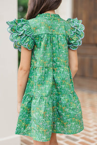 Girls: The Holland Green Bow Print Scalloped Dress