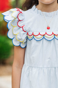 Girls: The Holland Light Blue Multicolor Trim Scalloped Dress