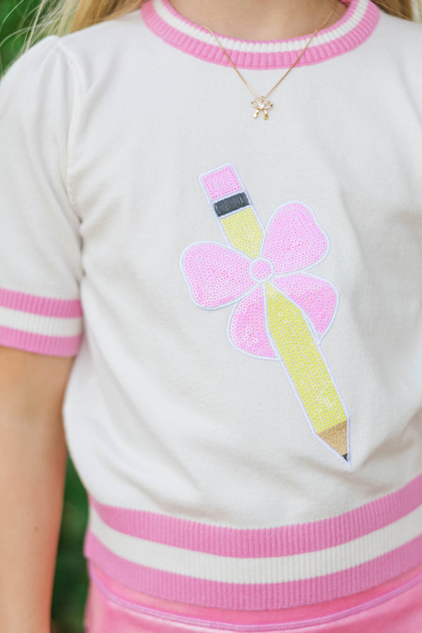 Girls: Stay In Character Pink Pencil Sweater