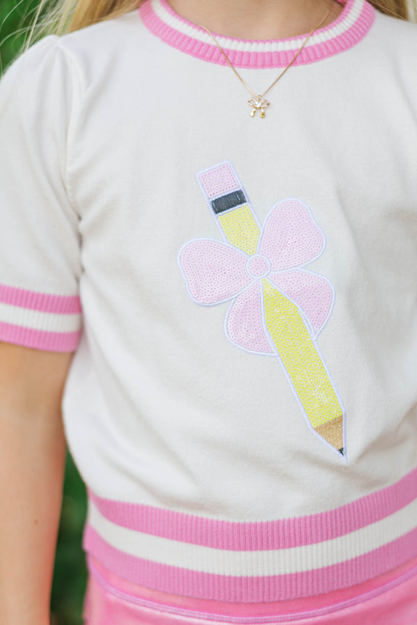 Girls: Stay In Character Pink Pencil Sweater