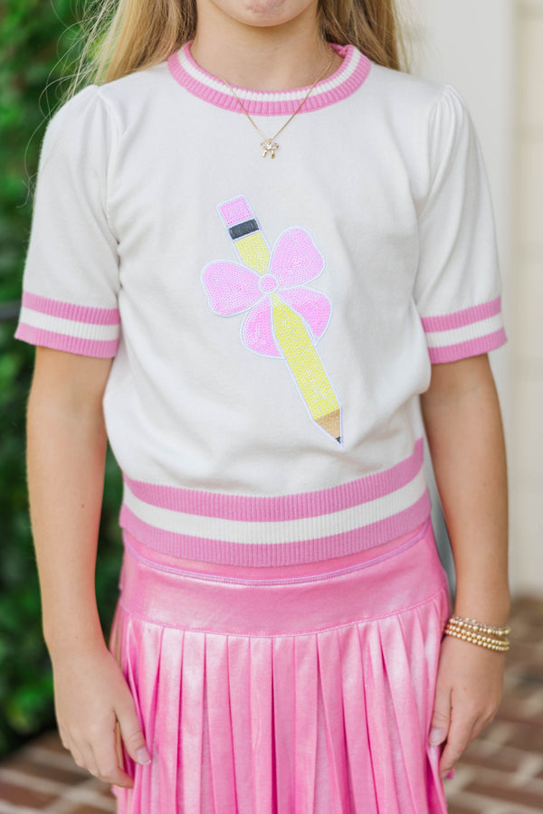 Girls: Stay In Character Pink Pencil Sweater