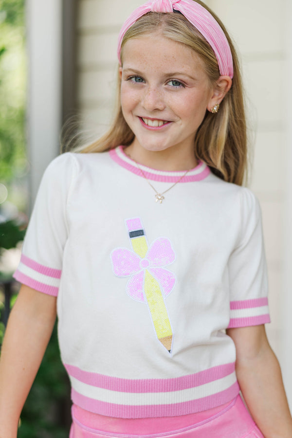 Girls: Stay In Character Pink Pencil Sweater