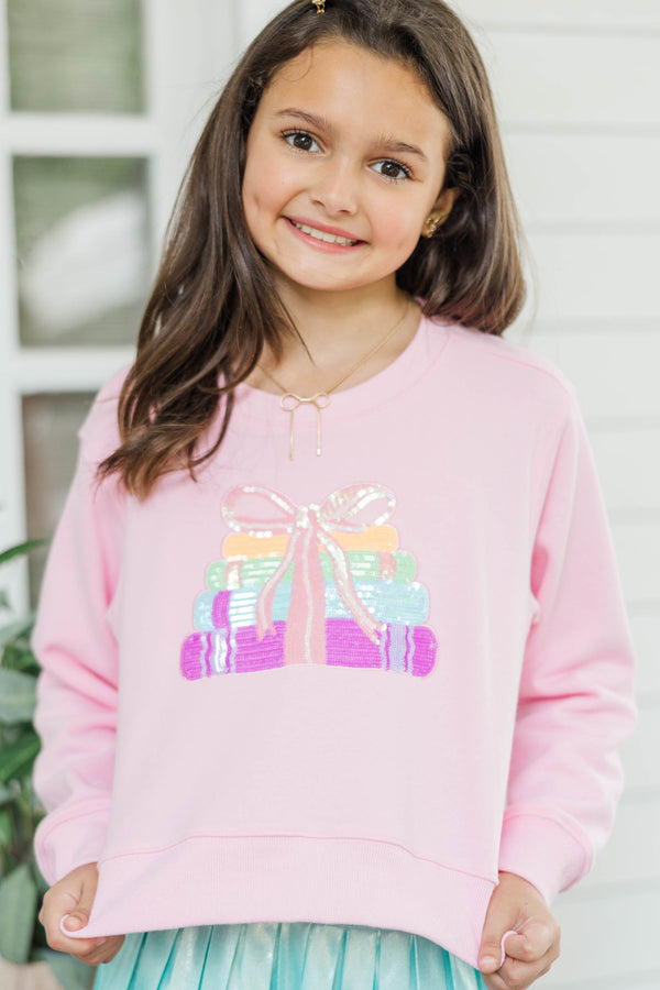 Girls: The Josie Blush Pink Sequin Books Sweatshirt