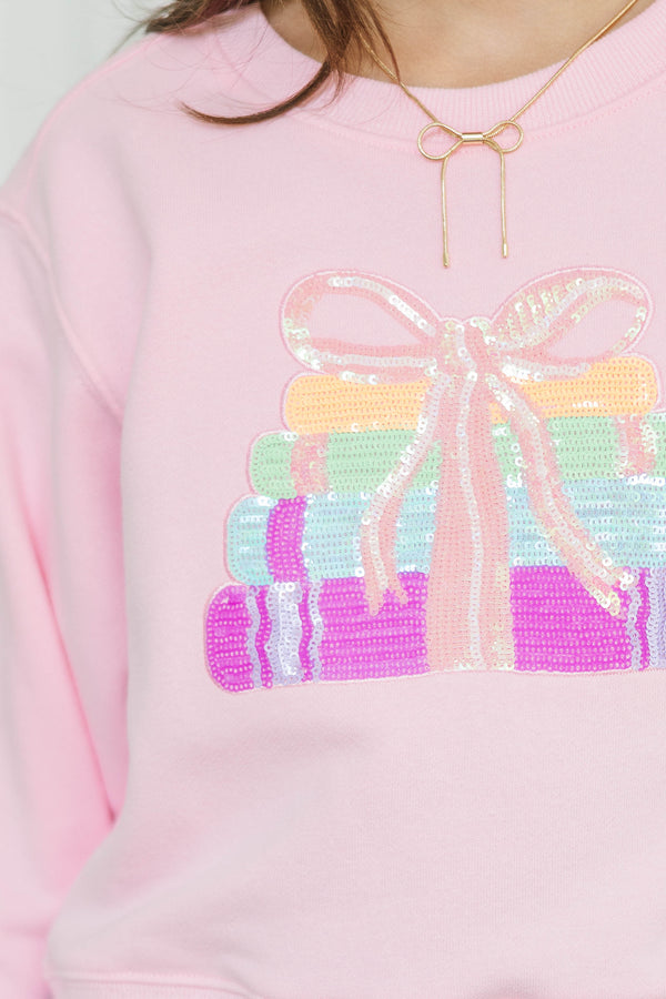 Girls: The Josie Blush Pink Sequin Books Sweatshirt