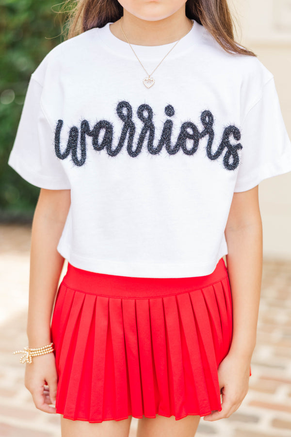 Girls: Here To Win White & Black Warriors Script Tee