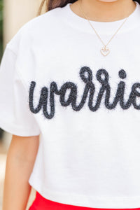 Girls: Here To Win White & Black Warriors Script Tee