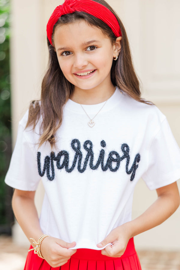 Girls: Here To Win White & Black Warriors Script Tee