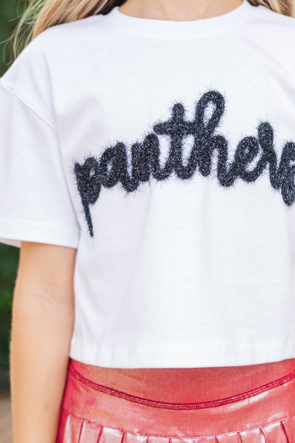 Girls: Here To Win White & Black Panthers Script Tee