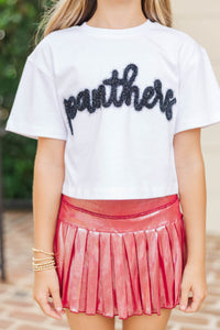 Girls: Here To Win White & Black Panthers Script Tee