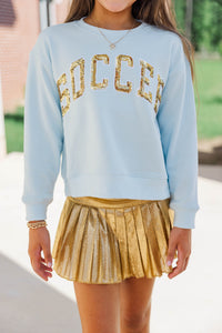Girls: Soccer Light Blue Sequin Sweatshirt