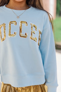 Girls: Soccer Light Blue Sequin Sweatshirt