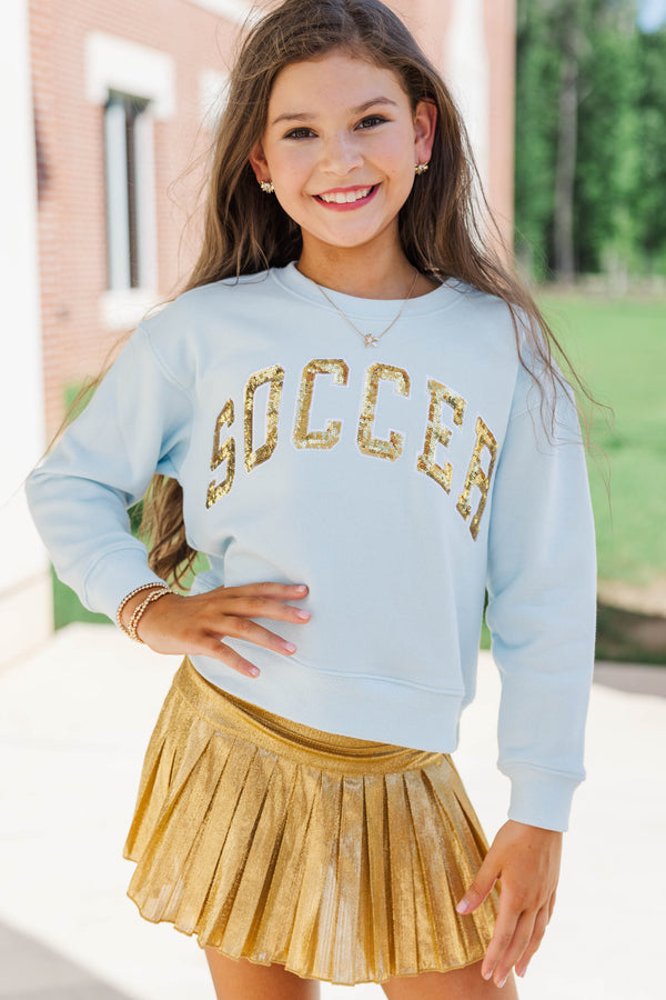 Girls: Soccer Light Blue Sequin Sweatshirt