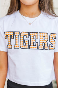 Girls: My Team Orange Gingham Tigers Applique Tee