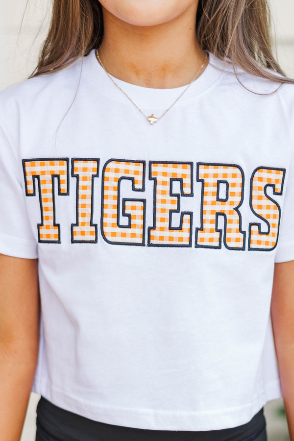 Girls: My Team Orange Gingham Tigers Applique Tee
