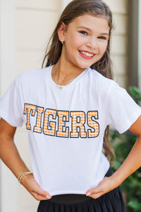 Girls: My Team Orange Gingham Tigers Applique Tee