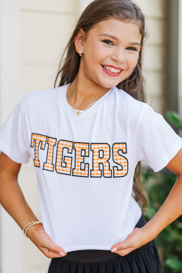 Girls: My Team Orange Gingham Tigers Applique Tee