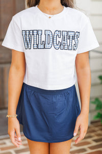 Girls: My Team Royal Blue Gingham Wildcats Applique Tee