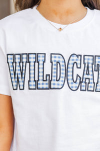 Girls: My Team Royal Blue Gingham Wildcats Applique Tee