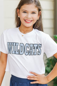 Girls: My Team Royal Blue Gingham Wildcats Applique Tee
