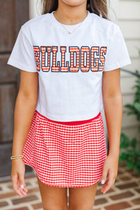 Girls: My Team Red Gingham Bulldogs Applique Tee