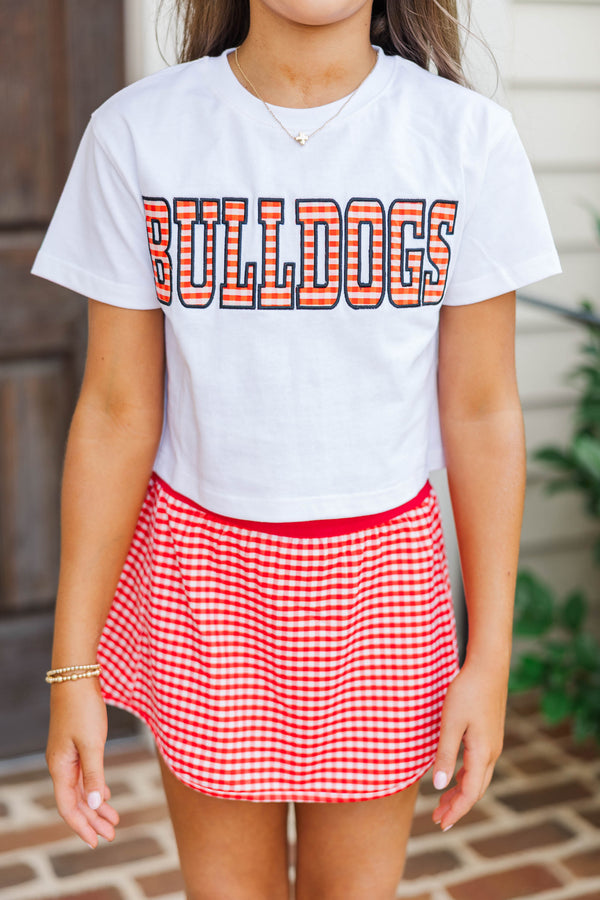 Girls: My Team Red Gingham Bulldogs Applique Tee
