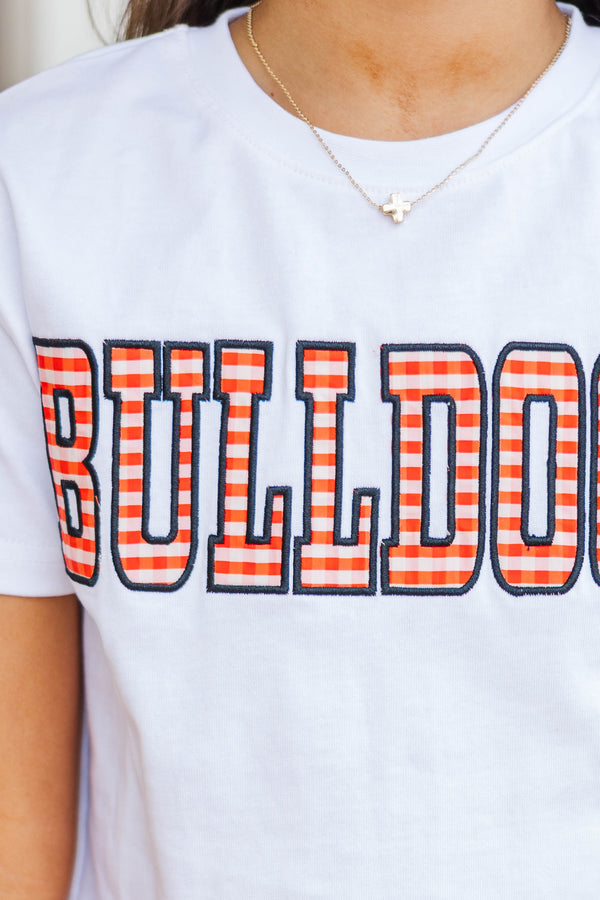 Girls: My Team Red Gingham Bulldogs Applique Tee
