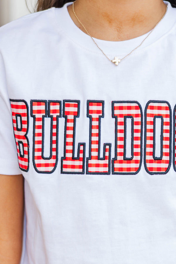 Girls: My Team Red Gingham Bulldogs Applique Tee