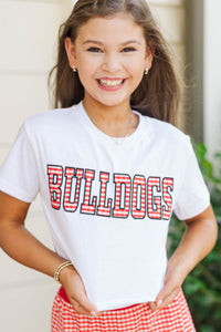 Girls: My Team Red Gingham Bulldogs Applique Tee