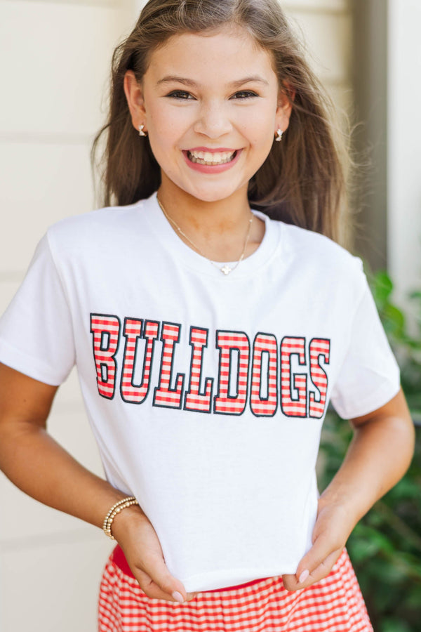 Girls: My Team Red Gingham Bulldogs Applique Tee