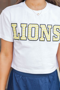 Girls: My Team Yellow Gingham Lions Applique Tee
