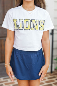 Girls: My Team Yellow Gingham Lions Applique Tee