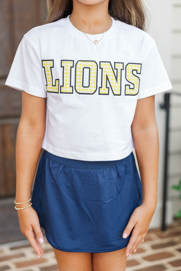 Girls: My Team Yellow Gingham Lions Applique Tee